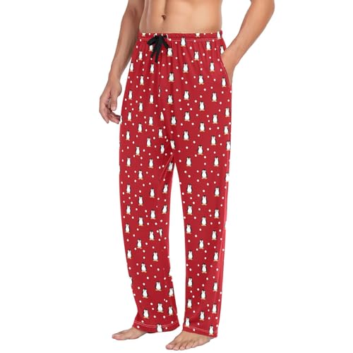 Penguins Polka Dots Pajama Pants Mens Lounge Pants Super Soft Red Men Pajama Bottoms with Pockets Drawstring S4