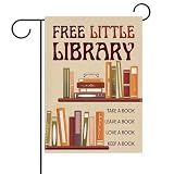 Dyrenson Free Little Library Books Decorative Garden Flag, Librarian Reading Corner School Yard Outside Home Decoration, Bookish Reader Book Lover Gift Burlap Outdoor Small Decor Double Sided 12 x 18