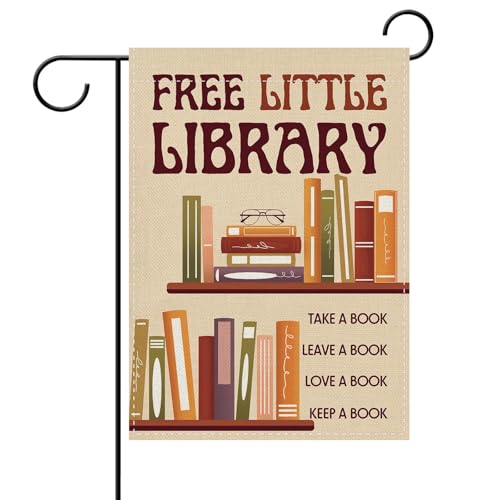 Dyrenson Free Little Library Books Decorative Garden Flag, Librarian Reading Corner School Yard Outside Home Decoration, Bookish Reader Book Lover Gift Burlap Outdoor Small Decor Double Sided 12 x 18