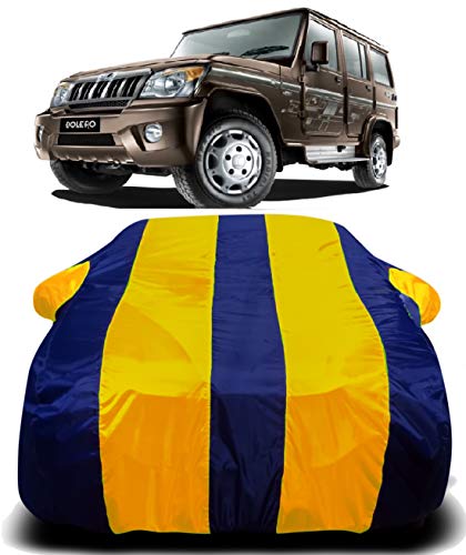 Image of Waterproof Car Cover with Ultra Surface Body Protection (Yellow Stripes) (Mahindra Bolero)