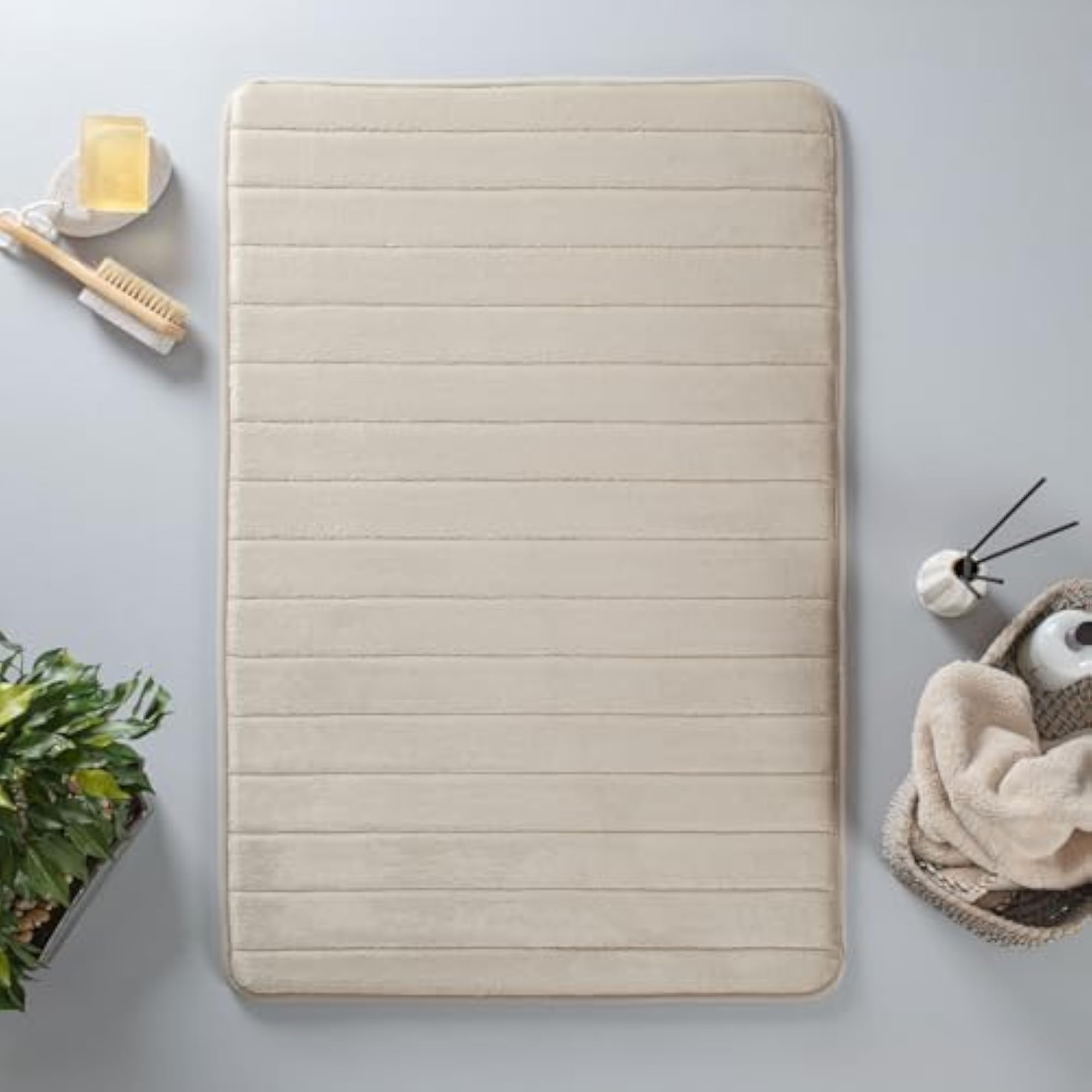 Memory Foam Bath Carpets, Dark Beige, Anti-Skid