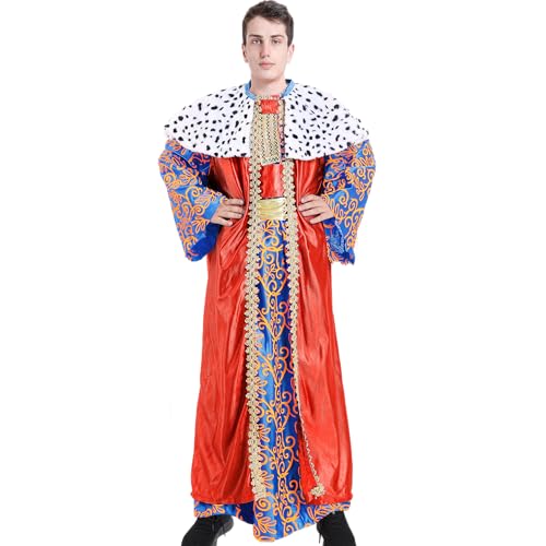 Carnavalife Disfraz Rey Mago hombre, disfraz de navidad para adulto hombre 3 pcs Traje de 3 Piezas con Capa, Túnica y Cinturón, disfraz rey mago adulto (Rojo, XL)