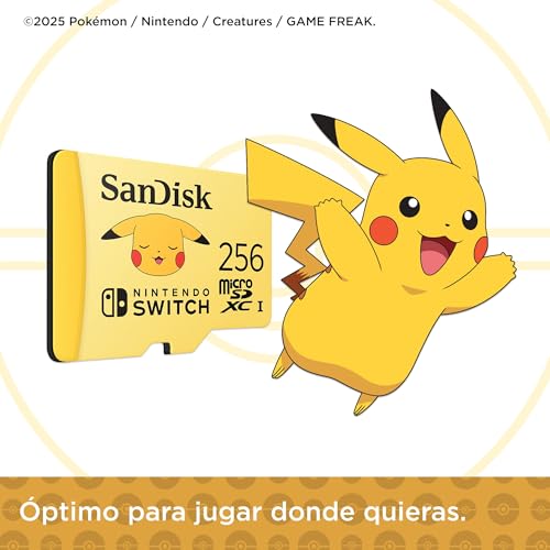 SanDisk Tarjeta microSD con Licencia Oficial para Nintendo Switch, Pokémon Pikachu 256GB (Velocidad de Lectura hasta 100 MB/s, UHS-I, V30, C10, U3, Compatibilidad: Nintendo Switch 1, Lite y OLED) - imagen 6