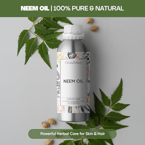 Image of VedaOils Neem Oil 500ml | 100% Pure Cold Pressed Natural Neem Oil for Hair Growth, Dandruff Control & Skin Itching Relief