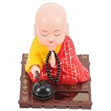 Figurine pour tableau de bord de voiture : la statuette de moine est un ornement de bureau délicat, alimenté par un panneau solaire pour une alimentation continue. ornement de statuette de bouddha