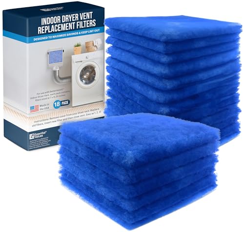 Essential Values 18 Pack Compatible Replacement Filters (90 Dryer Loads Total) Compatible with Bettervent Indoor Dryer Vent