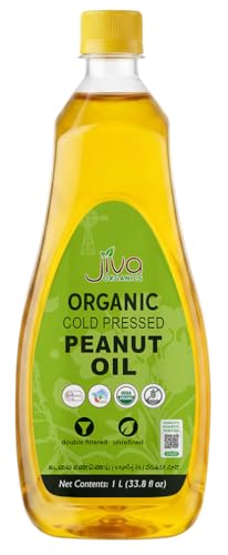 Jiva Organics Organic Peanut Oil 1 Ltr (33.8 Oz), Non-GMO, Rich & Pure, Healthy Cooking Oil for Baking, Frying & Dressing