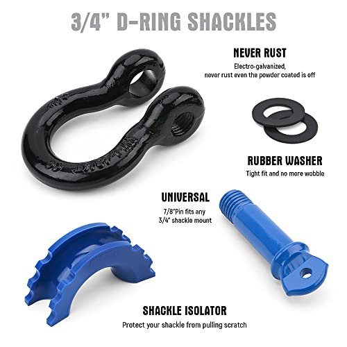 Otherya Heavy Duty Tow Strap Recovery Kit 3'' X 30 Ft (35,000 Lbs) -Break Strength, Triple Reinforced Loop + 3/4 Heavy Duty D Ring Shackles (2Pcs) + Storage Bag #TOP2