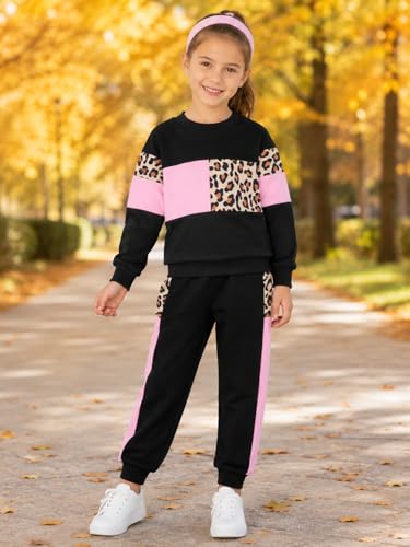 Image of Toddler Girls 2 Piece Cute Outfits, Crewneck Sweatshirt with Jogger Pants Kids Clothing Set for Fall Winter