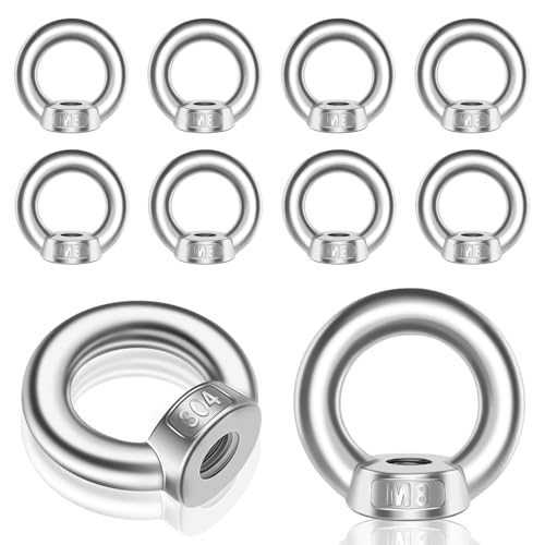 Sexyhot 10 Pièces Écrou à Anneau, Anneaux de Levage, Écrous à Oeil M8 Inoxydable, Boulon à Oeil pour Les Accessoires Levage et Raccord(Couleur argent)