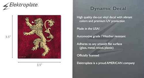 Image of Elektroplate Game of Thrones House Lannister Dynamic Car Decal 3.5 inch | Officially Licensed - Weatherproof Automotive Grade Vinyl Lion Sticker for Water Bottle, Laptop & More - Made in the USA