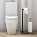 Excello Global Products Toilet Paper Holder Stand: Free Standing Toiler Paper Dispenser Bathroom Organizer with Reserve Storage. Industrial Cast Iron Pipe with Stained Woodnen Base. Size: 28