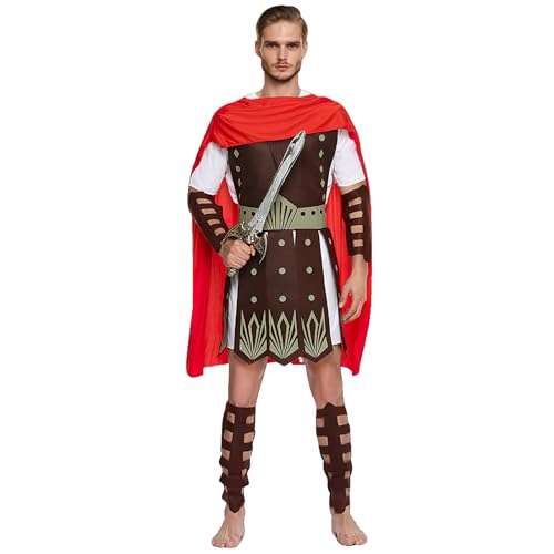 Abaodam Roman Soldier Costume Men Ancient Gladiator Costume Set Empire Warrior Clothes Adult Halloween Dress Up Party Role Play Cosplay Historical Events Fits Heights 5'5' to 6'1'