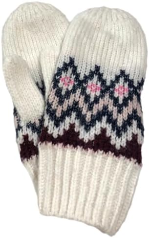 Mixit Womens Soft White Pink & Gray Geometric Print Mittens