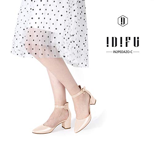 Idifu Women's In2 Pedazo Dress Shoes Low Block Heels Comfortable Chunky Closed Toe Ankle Strap Wedding Pumps(Nude Suede, 6 B(M) Us) #TOP5