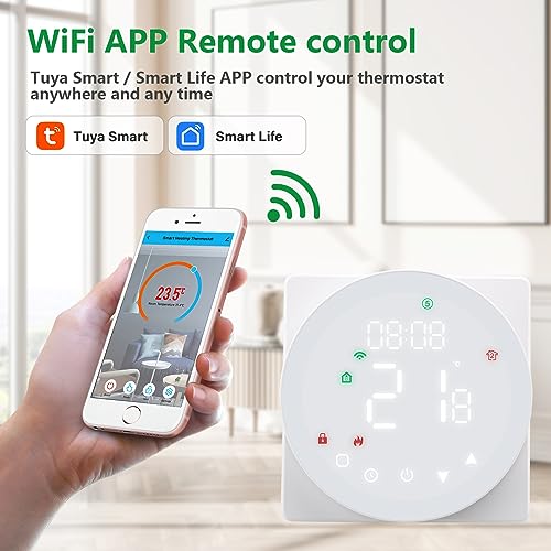 Wengart Floor Heating Thermostat,Feather Touch Control Panel,Round Colorful LED Display,5A Water Floor Heating (WIFI Water Floor Heating) - Image 3
