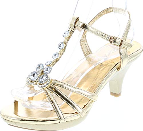 Delicacy Angel-62 Womens Strappy Rhinestone Dress Sandal Low Heel Shoes,Gold_T Strap,7.5