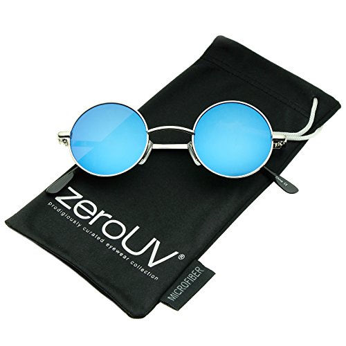 zeroUV Óculos de sol de metal redondo com lentes espelhadas coloridas estilo Lennon pequenas 41 mm (