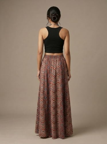 Image of GRECIILOOKS Women's Casual Summer Beach Skirts | Maxi Skirt for Women High Waist | Boho Ethnic Flared Skirts | Indian Long Skirt Rayon Printed | Elastic Waist Long Skirt's for Women