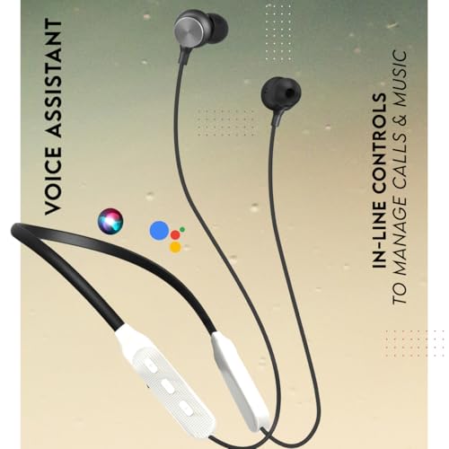Image of Zimo AeroFlex Bluetooth 5.2 Wireless in-Ear Headphones, 18Hrs Playtime, Deep Bass, HD Calls, Dual Device Pairing, Voice Assist, Type-C Fast Charge Wireless Neckband, IPX4 (White & Jet Black)