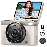 4K Digital Cameras for Photography, 64MP Autofoucs Vlogging Camera for YouTube with 3' 180° Flip Screen,16X Zoom Compact Travel Camera for Beginners Teens with 64GB Card (White)