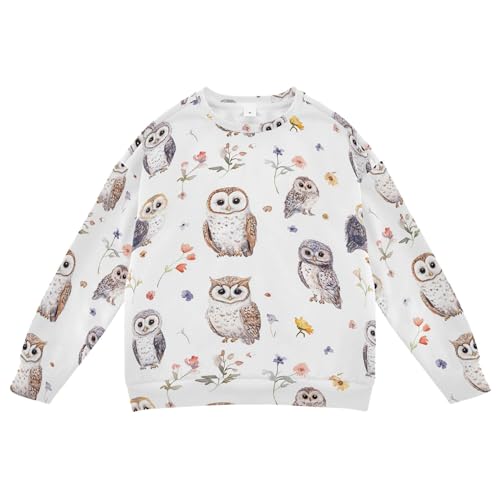 JUNZAN Cartoon Cute Owls White Big Girls Sweatshirt Hoodie Long Sleeve Tops Clothing Shirts Athletic 4T