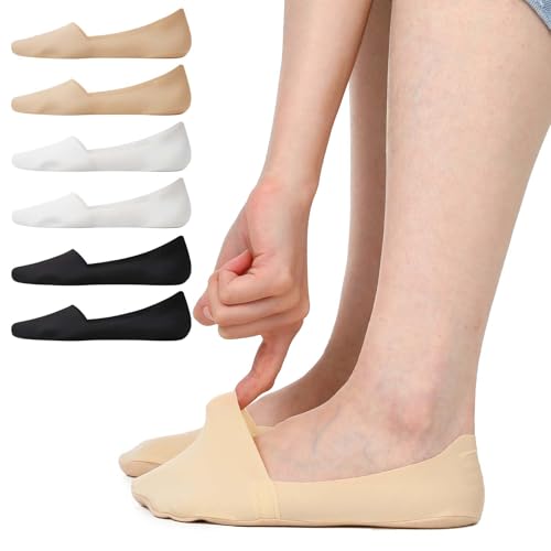 6 pairs No Show Socks for Women Nylon Non Slip Low Cut Invisible Liner Footies Invisible Silky Low Liner Socks for Flats Loafers Lightweight