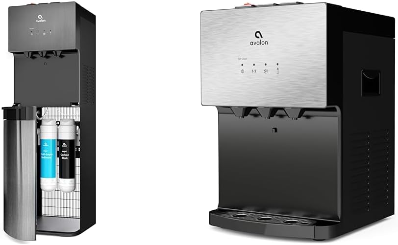 Self Cleaning Bottleless Water Cooler Dispenser, Black Stainless Steel, Full Size & Countertop, Stainless Steel, 3 Temperatures