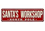 Losea Santa's Workshop Metal Retro Wall Decor Vintage Tin Signs for Home Bar Coffee 4x16 Inches