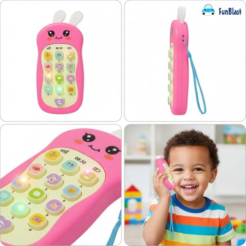 Image of FunBlast Cartoon Musical Mobile Phone for Kids, Mobile with Light & Sound Toys for Babies | Educational Toys for Kids 3+ Years /Boys /Girls-1 Unit (Bunny-Pink)