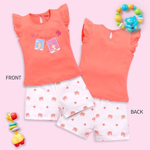Image of LuvLap Baby Girls Regular Fit 100% Cotton Half Sleeves Girls Top CoSets Pack of 3