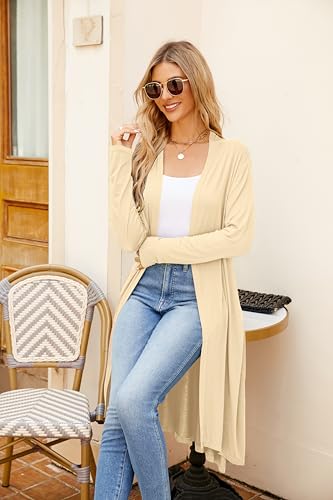 Image of Newchoice Womens Long Cardigan Summer Casual Draped Open Front Lightweight Long Sleeve Cardigan Duster with Pockets