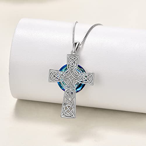 Toupop Celtic Cross Necklace For Women With Crystal Sterling Silver Scottish Cross Pendant Necklace Irish Gifts For Teen Girls Celtic Knot Jewelry For Birthday Graduation Christmas Valentines Mothers Day Gift For Mom Wife Girlfriend Sister Daughter #TOP4