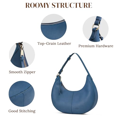 Image of S-ZONE Top Grain Leather Shoulder Bags for Women Hobo Crescent Bag Handbags Purse