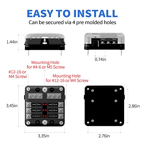 Soyond 12 Volt Fuse Block, 6 Way Marine Fuse Block With Led Indicator Damp-Proof Cover 6 Circuits Fuse Box With Negative Bus Fuse Panel For Car Boat Rv Truck Dc 12/24V #TOP5