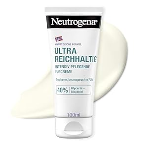 Neutrogena Ultra reichhaltige Fußcreme, nicht fettende Fußpflege Creme mit 40Prozent Glycerin + Bisabolol, schnell einziehende Feuchtigkeitscreme für trockene und beanspruchte Füße 100 ml