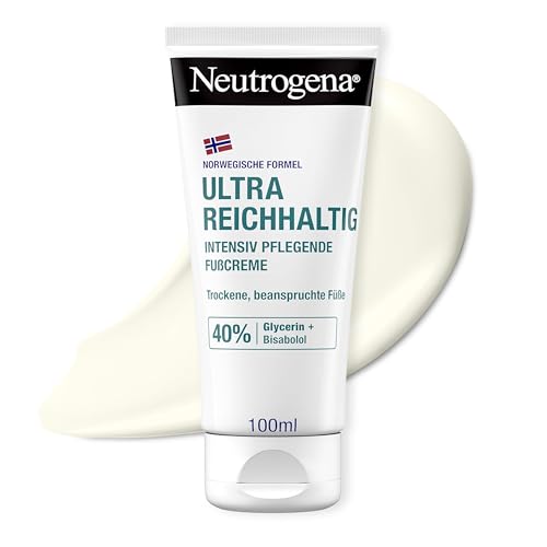 Neutrogena Ultra reichhaltige Fußcreme, nicht fettende Fußpflege Creme mit 40Prozent Glycerin + Bisabolol, schnell einziehende Feuchtigkeitscreme für trockene und beanspruchte Füße 100 ml
