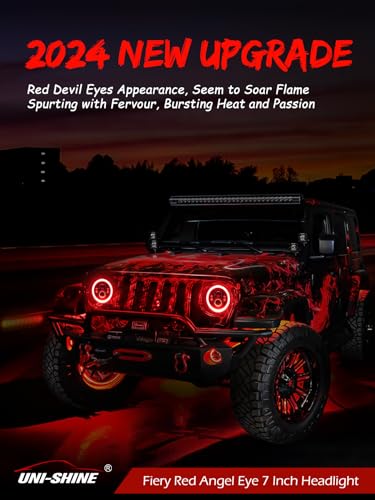 UNI-SHINE 7 inch Red Halo led Headlight Hi/Lo Beam with Amber Turn Signal 2pcs 7 inch led Headlight DOT Round H6024 LED Headlight Compatible with Jeep Wrangler JK TJ CJ, Compatible with Chevy - Image 3