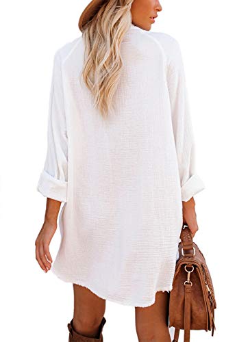 Igenjun Beach Dresses For Women Long Sleeve Dress For Women Button Down Plus Size Summer Dress Vacation Outfits For Women,L,White #TOP4