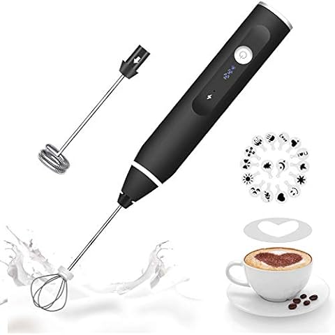 Milk Frother Handheld, Gbivbe Rechargeable Whisk Drink Mixer for Coffee with Art Stencils, Mini Foamer for Cappuccino, Hot Chocolate Match, Frappe, Hot Chocolate, Egg Whisk Cover