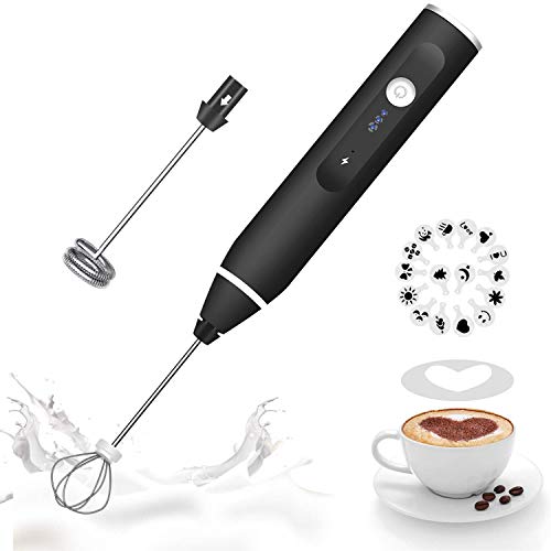 Milk Frother Handheld, Gbivbe Rechargeable Whisk Drink Mixer for Coffee with Art Stencils, Mini Foamer for Cappuccino, Hot Chocolate Match, Frappe, Hot Chocolate, Egg Whisk -  OHL6-257