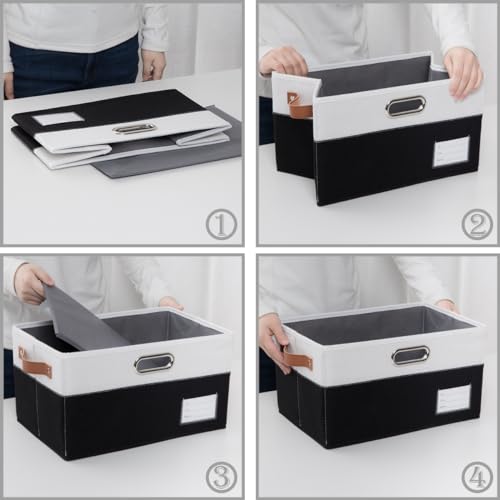 Image of PRANDOM Foldable Storage Bins with Lids [3-Pack] Fabric Collapsible Storage Boxes Baskets Cubes Containers with Handles for Closet Living Room Bedroom (Black & White 14.9x9.8x9.8'')