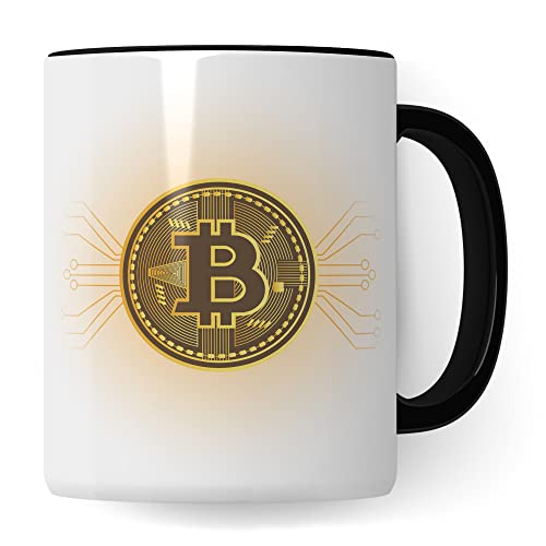 BTC Tasse Geschenk Bitcoin Kaffeetasse Geschenkidee für Investor Kaffeebecher Krypto Währung Becher (Weiß & Schwarz)