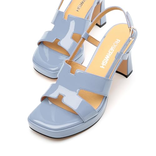 Image of ROSERWISH Heels for Women Chunky Block Platform High Heels Square Open Toe Strappy Heel Sandals Wedding Party Prom Fashion Slingback Dress Pump Sandals Shoes