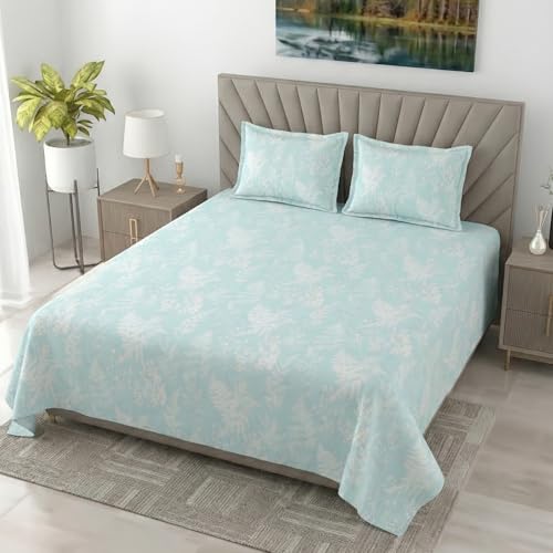 Image of Mafatlal 186 TC Metro Cotton King Size Bedsheet | 108 x 108 Inch|Soft, Breathable & Lightweight | Includes 2 Pillow Covers| Teal Shadow 2