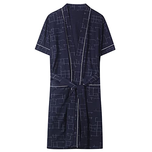 TBATM Bademäntel 100% Baumwolle Herren, Leichte, Weiche, Saugfähige Kurzarm-Bademäntel, Mit Gürtel V-Ausschnitt Atmungsaktive Kimono-Roben, Für Geburtstagsfeier-Geschenk,Blau,XXL Cover