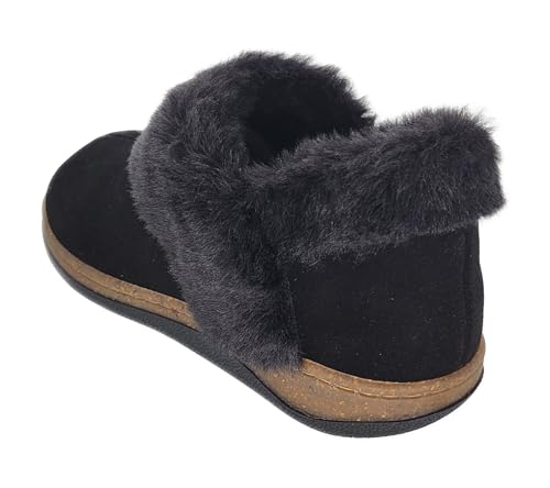Clarks Womens Slipper Suede Leather Ankle Bootie - Plush Faux Fur Lined Cork Midsole - Closed Back Indoor Outdoor House Slippers For Women (Black 7)3