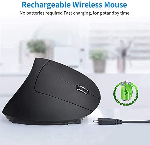 shoplease Rechargeable wireless Ergonomic Mouse, Optical Vertical Laptop Mouse with 4 Adjustable DPI 800/1200/2000/3200, 6 Buttons USB Computer Mouse