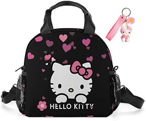 Black Lunch Box for Women Cartoon Cute Lunch Bags Insulated Lunch Tote Bag Thermal Cooler Bag for Work Outdoor