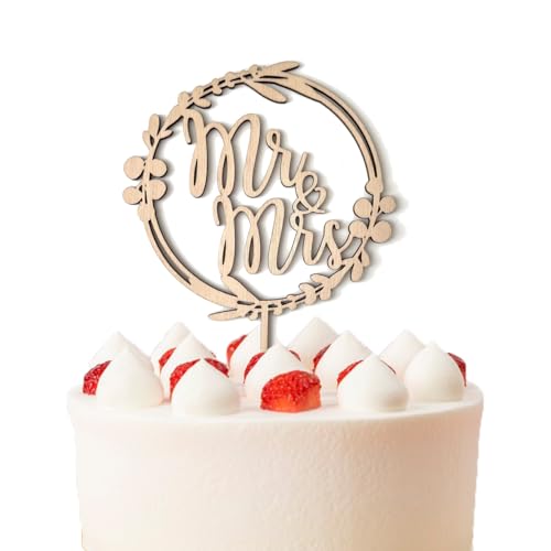 Cake Topper Hochzeit Holz, Tortendeko Hochzeit Mr & Mrs Torten Topper Hochzeitstorte Deko Tortenstecker für Wedding Größe 15x22cm